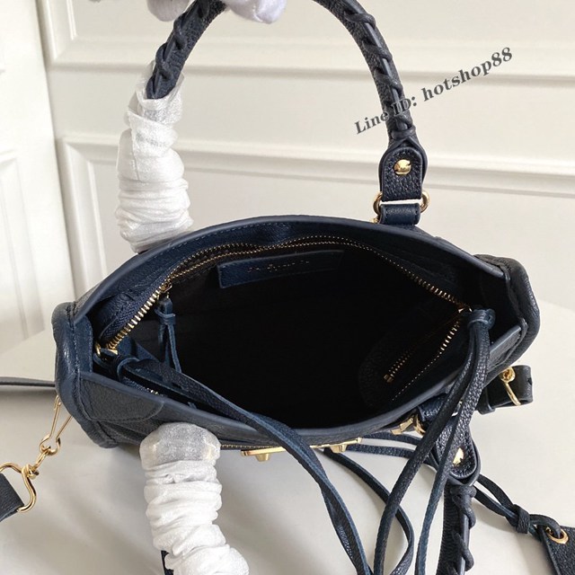 Balenciaga專櫃爆款金扣寶藍義大利進口山羊皮迷你機車包 巴黎世家原單經典手提機車包 fyj1768